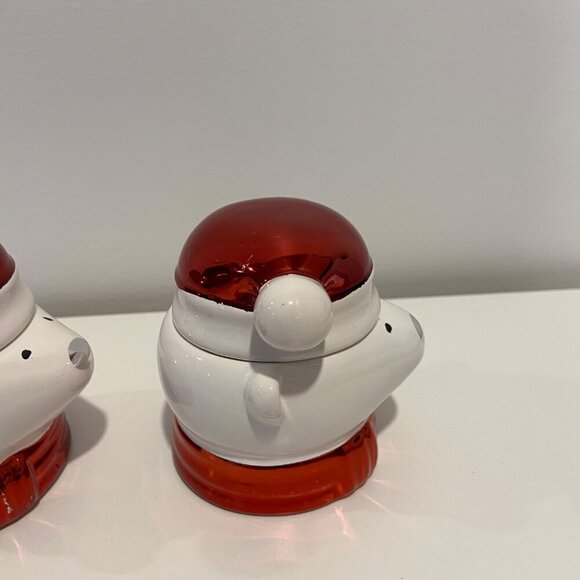 Christmas Polar Bear Ceramic candle holders With Santa Hat Lids or small candy j - Picture 9 of 16